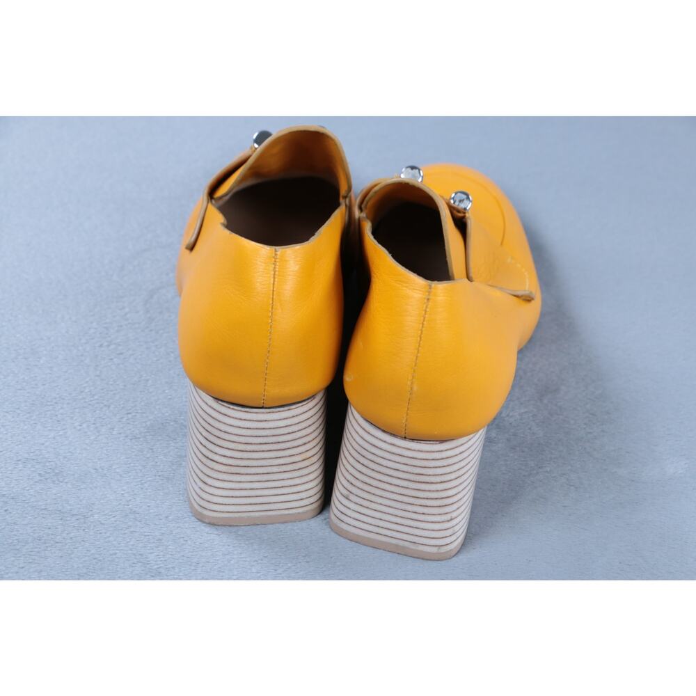 Mercedes Castillo Womens Heels Yellow Leather Block Heel Pumps Slip On Size 7 - Picture 6 of 16